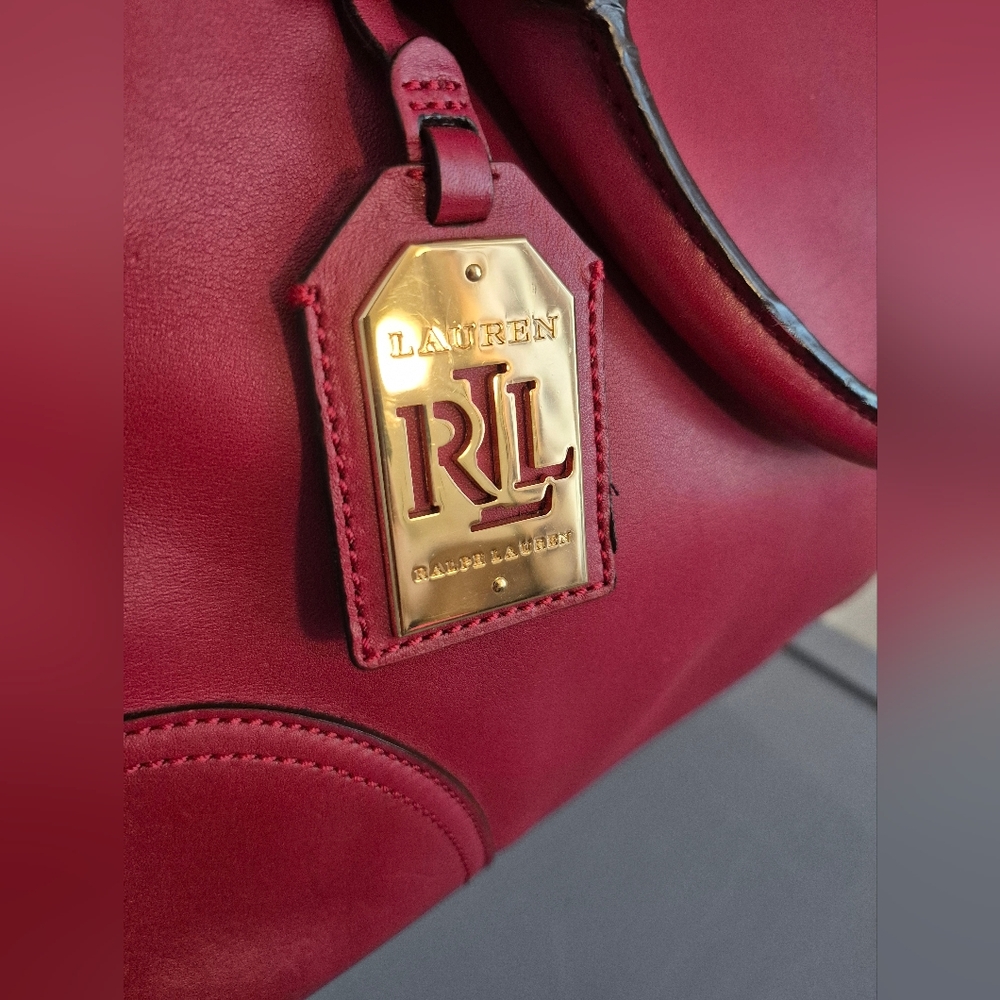 32-CIP RALPH LAUREN RED LEATHER SATCHEL PURSE HANDBAG CROSSBODY STRAP Valentines - Picture 4 of 17